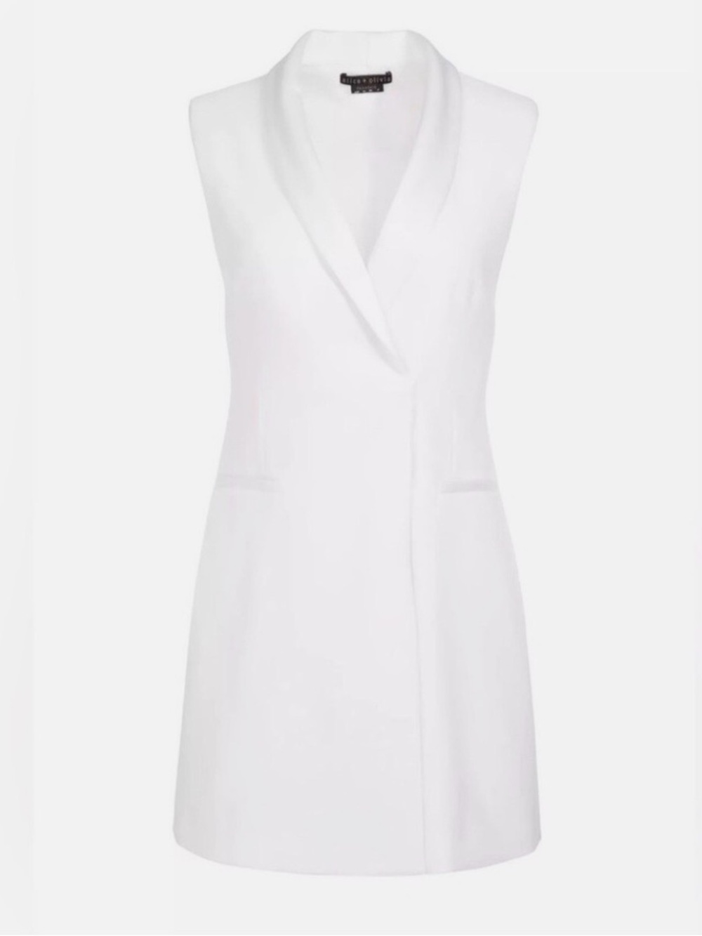 Alice + Olivia Valentina Sleeveless White Tuxedo Blazer Mini Dress